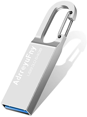 AdrreyuFny Memoria USB 64GB Mini USB Pen Drive Portátil USB 3.0 Pendrive Impermeable Metal Memoria Flash USB Key para Almacenamiento de Datos y Transferencia - Plata