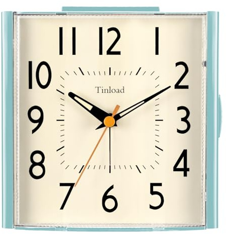 Tinload 11,9 cm großer analoger Vintage-Retro-Wecker, super leise, nicht tickende Uhr mit manuellem Licht, Schlummerfunktion, batteriebetrieben, einfaches Design, für Wohnzimmer, Schlafzimmer