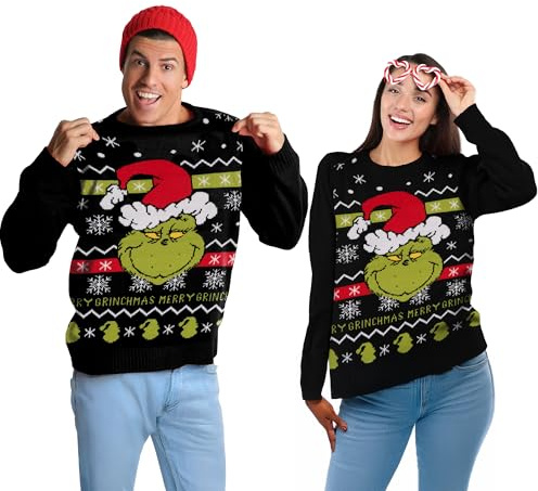 United Labels Grinch jultröja, unisex, svart, vinter, stickad tröja, tröja för män och kvinnor, svart, XL