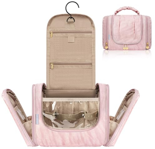 BELICOO Kulturbeutel zum Aufhängen - 8.6 Liter Kapazität, 5 Fächer Kosmetiktasche für Damen & Mädchen (Rosa)