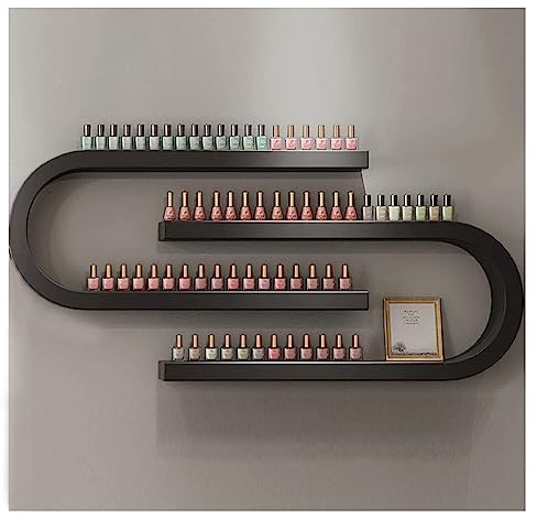 ZBJDX Nagellackregal, U-FöRmiges, An Der Wand Montiertes PräSentationsregal, Aufbewahrungsregal FüR SchöNheitssalons, Aufbewahrung FüR Nagellack, Lippenstift, ParfüM Und Kosmetika,Schwarz
