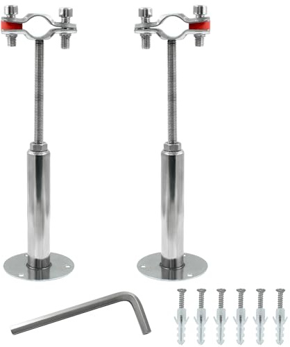 2 Pcs 1/2inch Adjustable Ceiling Support - Stainless Steel Pipe Bracket OD 15-19mm, Wall Mount Clamp Kit with Screws, Ideal for Pipe, Tube or Rod Fixing (100-200mm)
