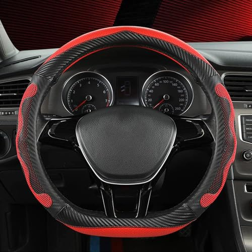 Lenkradhüllen Leder Auto Lenkrad Abdeckung für Citroen C1 / C3 / C3-XR / C3 Aircross /C3 Pluriel / C3 Picasso, rutschfest Atmungsaktiv Auto Zubehör Lenkradschoner,1 Red