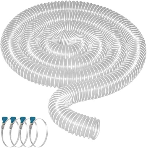 Qucship Heavy PVC Dust Hose, 2-1/2 x 10', Flexible PVC Fume Hose with Carbon Steel Wire Coil for Collection Systems