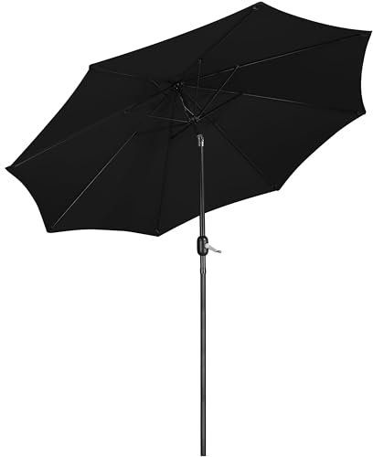 Abician Parasol de Jardin Extérieur avec 8 Baleines Métalliques Parasol Inclinable 270 cm Protection Solaire pour Plage Jardin Piscine Balcon Noir