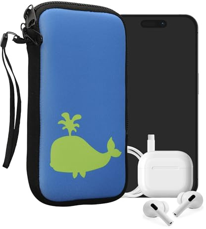 kwmobile Handytasche für Smartphones L - 6,5 - Neopren Handy Tasche Hülle Cover Case Schutzhülle - Umriss Wal Neon Grün Blau - 16,5 x 8,9 cm Innenmaße