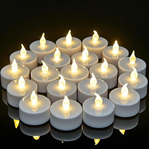 VETOUR Ljus flamlösa värmeljus: 50 st batteridrivna LED-värmeljus med flimrande falska senaste 200 timmar elektriskt ljus för halloween jul bröllopsfest heminredning (varmt vitt ljus)