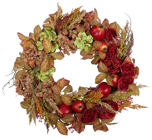 24 Fall Wreath for Front Door, Handmade with Faux Hydrangea Peony Camellia Wheat Pomegranate, Fall Front Door Decor, Fully Handmade, 2024 New