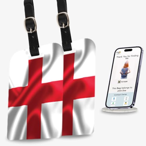Smart-Taschenanhänger mit tag8 England-Flagge, trendiger Gepäckanhänger, ID-Identifikation, modisches digitales Namensschild, Fluggesellschaftskonform, SITA World Tracer-Code aktiviert,