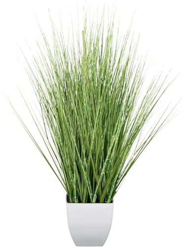 CREATIV green großer künstlicher Grasbusch 77cm im weißen Kunststofftopf I naturgetreues Wildgras im Topf I Pampasgras für Innen I hochwertige & dekorative Dekopflanze I Sichtschutz Indoor