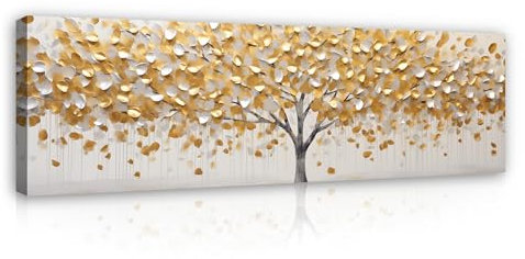 WallArena - Cuadros en lienzo - Árbol Dorado Negro Abstracto Industria - 145 x 45 cm Cuadros en Lienzo - Cuadro XXL Grande Murales para Salón Dormitorio Salón Cuadros Modernos