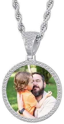 OTXIXTO Collana Hip Hop Personalizzata per Uomo Donna Ciondolo con Foto ali d'Angelo Collana Memoriale Personalizzata con Foto Dentro/Testo Regali per Papà e Fidanzato (C1, 18'')