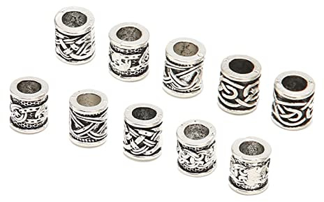Wikinger-Bartperlen, 10 Stück, Haarröhrenperlen, Antiksilber, Legierung, Dreadlock-Perlen, nordisch, antik, für Männer, Barthaar, Armband