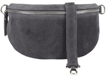 Blade Bauchtasche Damen, Handgemachte Wildledertasche, Crossbody Bag, Gürteltasche Echtes Leder mit Ledergurt, 3 Größen, Stylische Umhängetasche aus Italien, Geschenk für Sie, Ledertasche-Dunkelgrau
