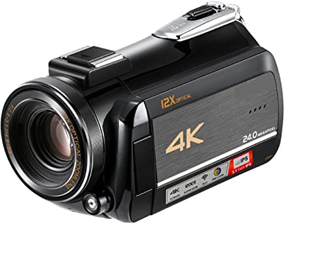 Caméra Live Streaming Caméra 4K Professionnel, Appareil Photo Zoom Optique AC5 12x avec Microphone DIRIGÉ Léger Stabilisateurs et Supports pour caméscopes