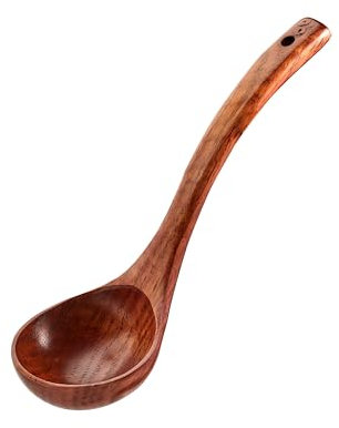 Mestolo in legno – Mestolo da minestra grande in legno per servire e mescolare – Mestolo in legno antiaderente per cucina con foro per appendere – mestolo in legno per cucinare zuppe, groel