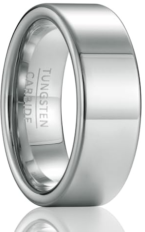 SOXEMAN Fascia Piatta Classica - Anello Nuziale in Tungsteno Alta Lucidatura Larghezza 8mm per Uomo e Donna (Misura USA) | Argento | Misura USA 11 (64,7 mm)
