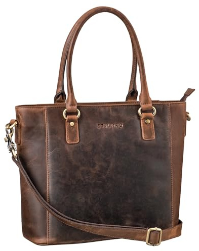 STILORD Abigail Handtasche Büro Damen Leder Shopper Vintage Schultertasche Businesstasche elegant für 13,3 MacBooks Arbeitstasche Echtleder Farbe:Soria - braun