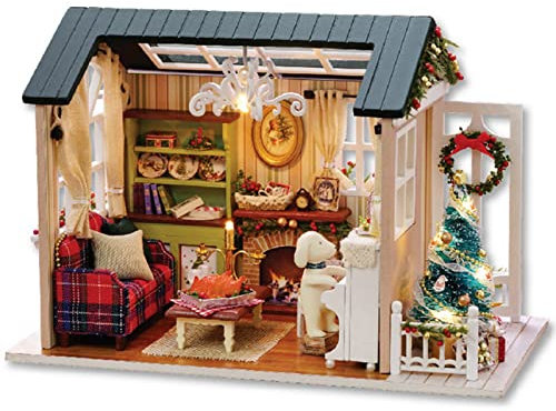 MUNEFE Jouet de Maison en Bois Miniature, Jouet de Maison avec léger, Meubles à Main levée pour fournir Une atmosphère Romantique et Confortable dans Votre Petite Maison