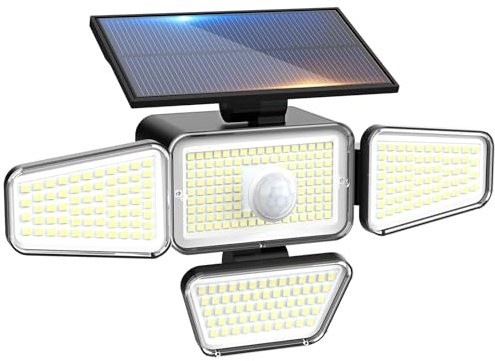 Peasur 318LED Solar Security Lights Outdoor Motion Sensor，4 Adjustable Heads Solar Lights Outdoor Garden, Waterproof Wall Mount Wireless Solar Powered Flood Light for Garage Yard Door-1 Pack