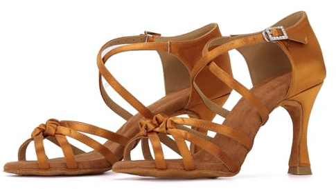 Syrads Scarpe da Ballo Latino Salsa Donna Scarpe da Tango Bachata Scarpe da Ballo Formale,Marrone 9cm Heel,39 EU Size