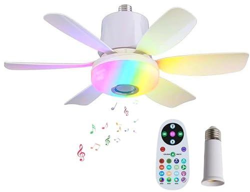 Swoolfe Ventilateur Plafond Avec Lumiere,LED Dimmable Changement De Couleur,RGB Ventilateurs De Plafond Avec Lampe Intégrée, Ø47CM Lustre Ventilateur, Enceinte Plafond Bluetooth,3 Vitesses (Blanc)