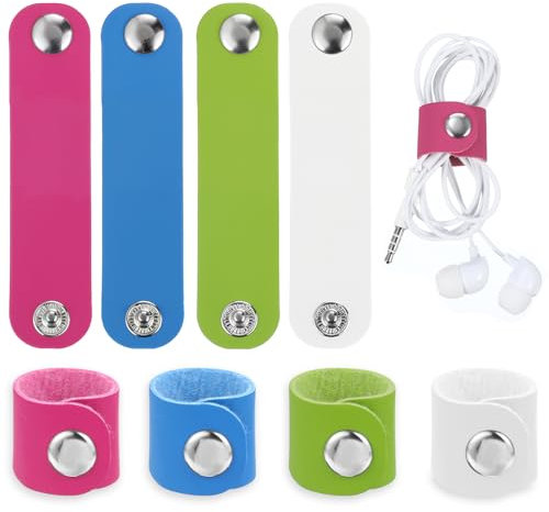 Oruola 8 Pcs Phone Cable Tidy, Portable Leather Cord Organizer, Charger Cable Tidy, Reusable Cell Phone Cords Organizer for Cables, USB Charger Cords,Wrap Headphone, 4 Colors