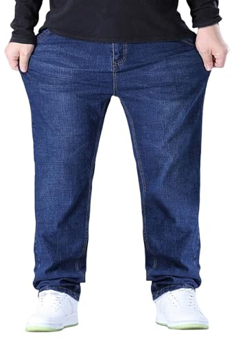 Jeans holgados para hombre, cintura elástica, pantalones de mezclilla rectos de pierna ancha, ajuste holgado, estilo retro, a la moda, casual, trabajo, hip hop, talla grande