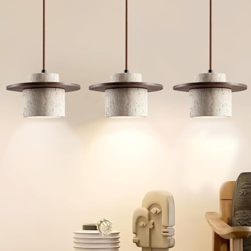 Stesulfr Pendelleuchte im japanischen Stil Wabi Sabi Pendellampe E27 nordischer Marmor Kronleuchter Schirm aus Naturstein einfache Hängeleuchte für Esszimmer Nachttisch Kücheninsel Flur(3PC)