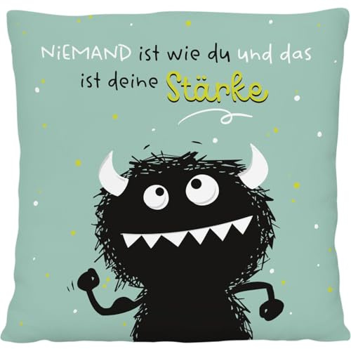 Sheepworld Plüschkissen Monster Stark | Zierkissen, 25 cm x 25 cm, 100% Polyester | Geschenk, Freunde, Dekoartikel | 74735