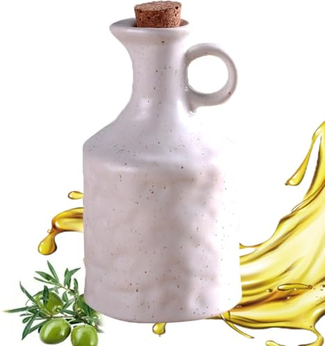 Bouteille Distributrice D'huile d'olive, Huilier Et Vinaigrier De 400 ML, Bouteilles D'huile en Céramique pour La Cuisine, pour La Cuisine, Vinaigre, Soja(White)