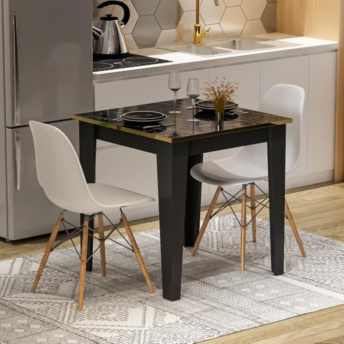 Homidea Loren ESSTISCH 72X72 cm – MODERNER KÜCHENTISCH UND BALKONTISCH FÜR 2 Personen (Schwarz Marmor)