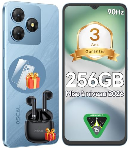 OSCAL Flat 2 12GB+256GB/2TB Telefonos Moviles Libres, 6.56'' HD+ 90Hz Teléfono Móvil, Android 15, 13MP+8MP Móvil, 5000mAh, Smartphone Triple 4G SIM GPS/Fingerprint/OTG/3.5mm Jack 1PCS