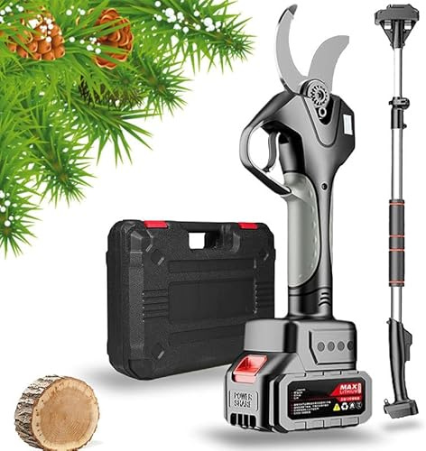 WEIMILOR Sécateur Électrique sans Fil Ciseaux Électrique Professionnel Diamètre De Coupe De 50mm Sécateur De Jardin avec Batterie pour Jardinage Branches, avec Perche Télescopique 2batteries