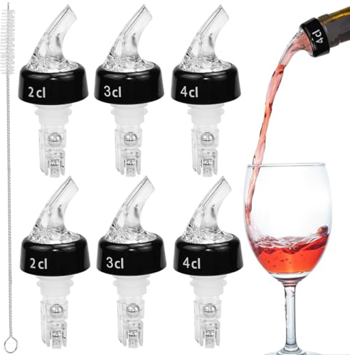 SLTAXAR 6 Stück Flaschenausgießer Spirituosen 2/3/4cl Dosierer für Flaschen, Ausgiesser für Spirituosen mit Bürste Portionierer Flasche bar Bottle pour Spouts Dosierer für Wein Schnaps Cocktails Öl