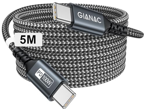 GIANAC 100 W USB C till USB C-kabel 5 m, PD 5A /20V laddningskabel med E-Mark chip för Macbook Pro; MacBook Air; iPad Pro; Samsung Galaxy; Huawei Google