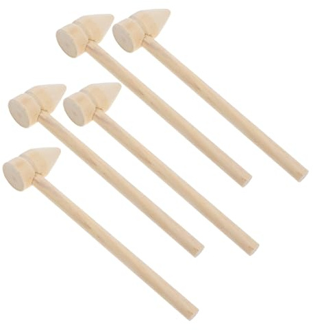 SAFIGLE 5pcs Small Wooden Hammer for Natural Wood Mini Mallets with Smooth Edges Safe for Block Building Archaeological Digs Role-Playing and First Birthday Events