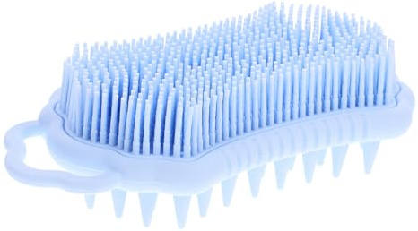 Silikon Kopfhautbürste mit Beidseitigem Design für Reinigung und Massage | Blau, Ergonomische Form, zur Haarreinigung unter Dusche, Sanfte Borsten, für Körperpflege und Bad