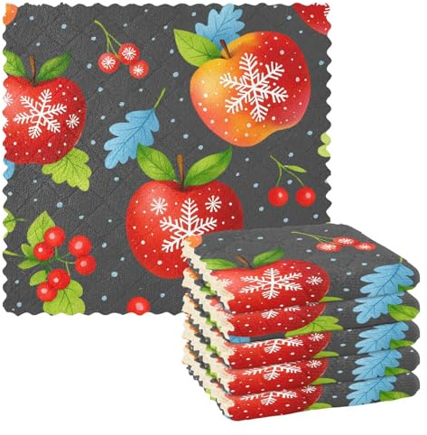 Mnsruu Microfibre Cleaning Cloths Snowflake Apple Pattern Reusable Dish Cloths for Washing Up 6 Pack Swedish Dishcloth Microfibre Cleaning Towels Washable Duster Rags Cloth Home