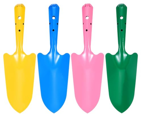 QUARKZMAN 4 Pièces Mini Pelle Colorée en Métal 11 x 3 Ensemble De Transplantoir Outils De Jardin pour Fleurs Sol Creusage Plantation Désherbage Transplantation Jardin, 4 Couleurs