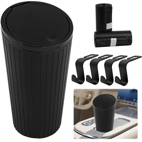 FORYNXHWIN Auto Mülleimer mit Deckel, Tragbare Mini Mülleimer mit 2 Rollen Müllbeutel und 4 Haken für Autositz, Wasserdicht Geruchshemmend Auslaufsicher, für Autos, Zuhause, Büro, Schlafzimmer