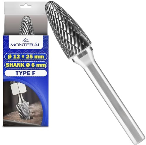 Cilíndrica Fresa para Metal Tipo F Ø12 mm x 25 mm con Vástago Ø 6 mm - Velocidad de Rotación de Fresa para Fresadora 0-19 000 rpm - Fabricada en Aleación Carburo Tungsteno - MONTERAL