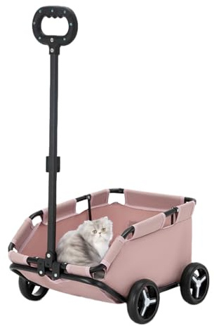 -Kinderwagen für Katzen – 51 x 35 x 23 cm, zusammenklappbarer Hundewagen | leichte Transportbox, Rollkäfig mit verstellbarem Verdeck und sanfter Lenkung | Kinderwagen für Welpen, kleine Hunde u