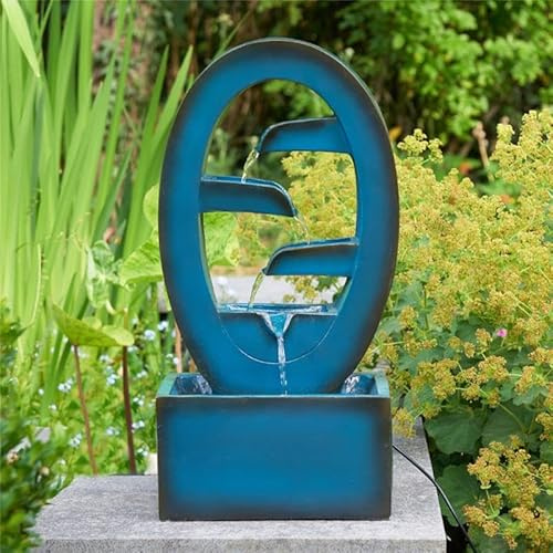 Festive Lights - 50cm Solar Power Azure Falls Outdoor Water Feature with Cascading Tiers - Blue Polyresin Garden Fountain, External Panel, Self Contained Design, Recirculating Pump, Energy Efficient