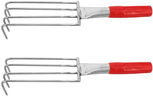 FUTUREORYY Rastrello per Vongole in Acciaio Inox 32 Cm a 4 Punte, Set 2 Pezzi, Strumento Manuale per Raccolta Frutti di Mare su Spiaggia Sabbiosa e Ghiaiosa, Attrezzo per Scavare