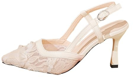 Generisch Zapatos de honda para mujer elegantemente decorados con encaje de filigrana - Zapatos de tacón con correa con tapa puntiaguda y tacón esculpido | Zapatos festivos para bodas y noches, Style