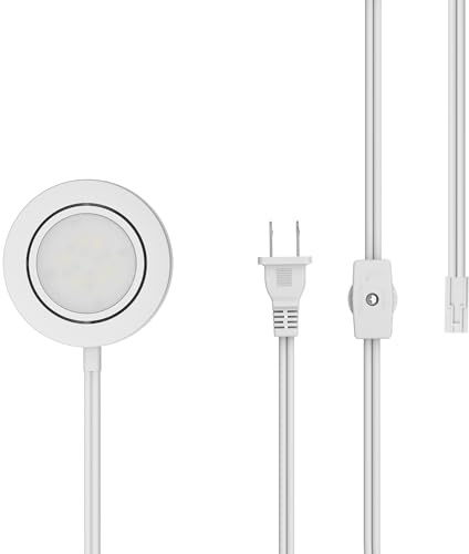 Getinlight LED Puck Lights, 2.75 Metal Housing, Wall-Dimmer Compatible, 2700K Warm White, White Finish, Plug-in or Hardwired, ETL Listed, IN-0107-1S
