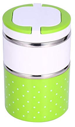 Yosoo de Picnic Aislamiento Caja de Almuerzo Térmica Contenedor de Almacenamiento de Alimentos de Acero inoxidable Caja de portátil con Mango Patrón 1/2/3 Capas (Verde, 900ML)