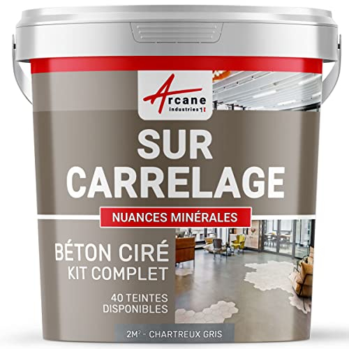 Béton ciré sur carrelage, cuisine, salle de bain, mural, sol, plan de travail, revêtement décoratif douche en kit - 2 m² (en 2 couches) Chartreux - Gris - ARCANE INDUSTRIES