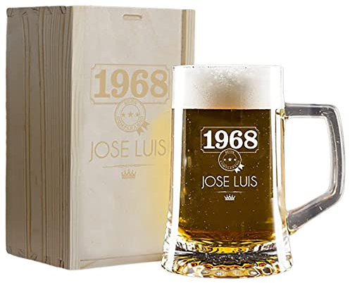 My original gift Cadeau personnalisé : chope à bière gravée de votre nom et année de naissance dans un coffret en bois également gravé